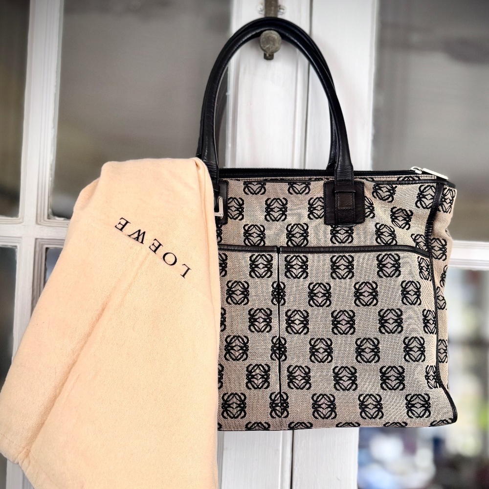 Loewe Anagram Shoulder Tote Bag Canvas & Leather with Dustbag, EUC